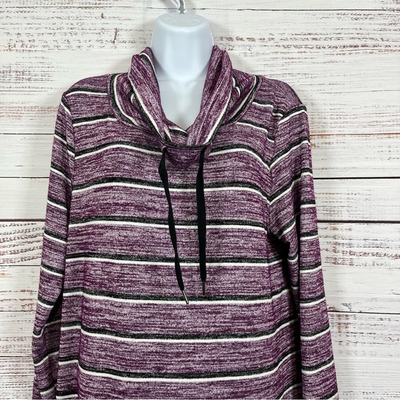 Market & Soruce Purple Striped Cowl Tie Neck Long Sleeve Dress - Picture 3 of 11